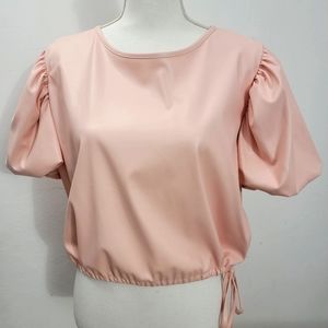 Women's Pink PU Leather Puffy sleeve Zinch waistband Top Size XL